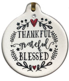 Thankful Grateful Blessed Porcelain Christmas Ornament Gift Boxed - Laurie G Creations